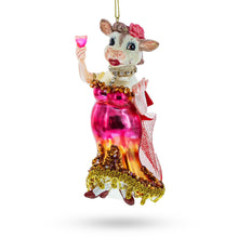 Load image into Gallery viewer, Pink-Dressed Cow with Wine Glass  Christmas Ornament