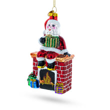 Load image into Gallery viewer, Santa Delivering Presents Down the Chimney Glass Christmas Ornament