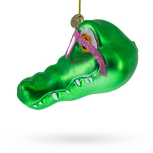 Load image into Gallery viewer, Alligator Head with Glasses Glass Christmas Ornament