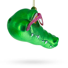 Load image into Gallery viewer, Alligator Head with Glasses Glass Christmas Ornament