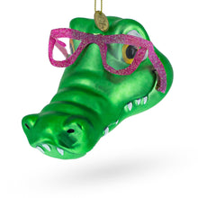 Load image into Gallery viewer, Alligator Head with Glasses Glass Christmas Ornament