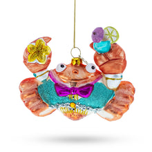 Load image into Gallery viewer, Cheerful Crab at Cocktail Party Glass Christmas Ornament