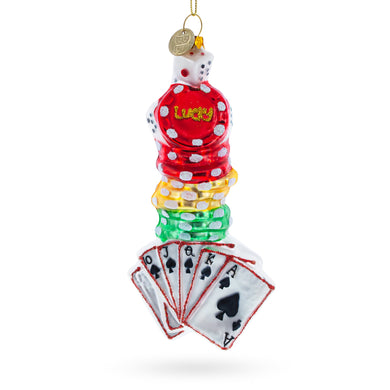 Casino Poker Chips and Cards Glass Christmas Ornament
