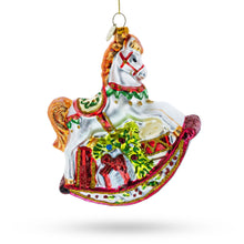 Load image into Gallery viewer, Traditional Rocking Horse with Gifts Glass Christmas Ornament