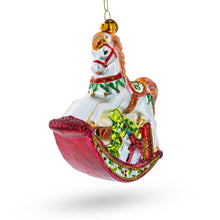 Load image into Gallery viewer, Traditional Rocking Horse with Gifts Glass Christmas Ornament