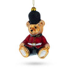 Load image into Gallery viewer, Teddy Bear in King's Guard Uniform Glass Christmas Ornament