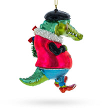 Load image into Gallery viewer, Alligator Wearing Costume Glass Christmas Ornament