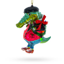 Load image into Gallery viewer, Alligator Wearing Costume Glass Christmas Ornament