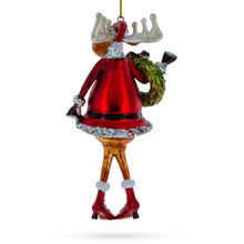 Load image into Gallery viewer, Reindeer Lady Adorned with Wreath Glass Christmas Ornament