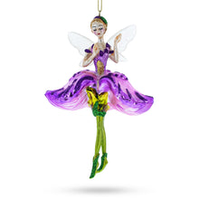 Load image into Gallery viewer, Enchanting Fairy in Purple Dress Glass Christmas Ornament
