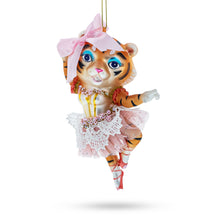 Load image into Gallery viewer, Lady Tiger in Pink Dress Glass Christmas Ornament