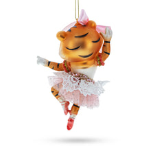 Load image into Gallery viewer, Lady Tiger in Pink Dress Glass Christmas Ornament
