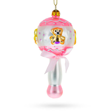 Delightful Baby Pink Rattle Glass Christmas Ornament