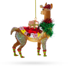 Load image into Gallery viewer, Lama with Gifts Glass Christmas Ornament