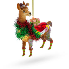 Load image into Gallery viewer, Lama with Gifts Glass Christmas Ornament