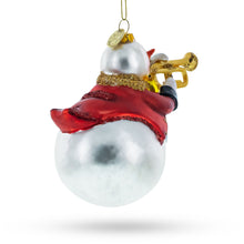 Load image into Gallery viewer, Festive Snowman Playing Trumpet Glass Christmas Ornament