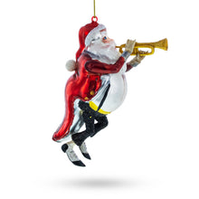 Load image into Gallery viewer, Santa Playing Trumpet Glass Christmas Ornament