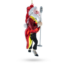 Load image into Gallery viewer, Jolly Singing Santa with Microphone Glass Christmas Ornament