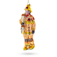 Load image into Gallery viewer, Heroic Fireman with Hose Glass Christmas Ornament