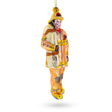 Load image into Gallery viewer, Heroic Fireman with Hose Glass Christmas Ornament