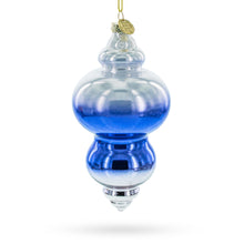Load image into Gallery viewer, Silver-Topped Blue Finial Glass Christmas Ornament