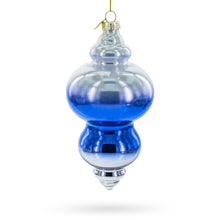 Load image into Gallery viewer, Silver-Topped Blue Finial Glass Christmas Ornament