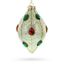 Load image into Gallery viewer, Green and Red Rhombus Glass Christmas Ornament Adorned with Jewelry