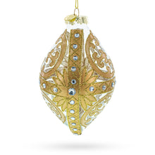 Load image into Gallery viewer, Gold Scroll with Jewel Accents Elegant Rhombus Finial Glass Christmas Ornament