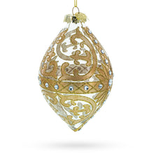 Load image into Gallery viewer, Gold Scroll with Jewel Accents Elegant Rhombus Finial Glass Christmas Ornament