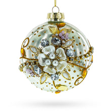 Load image into Gallery viewer, Jeweled Flowers Glass Ball Christmas Ornament