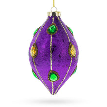 Load image into Gallery viewer, Jeweled-Accent Purple Rhombus Finial Glass Christmas Ornament