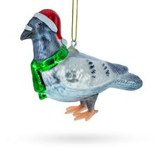 Load image into Gallery viewer, Pigeon in Santa Hat Glass Christmas Ornament