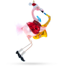 Load image into Gallery viewer, Flamingo Playing Saxophone Glass Christmas Ornament