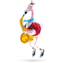 Load image into Gallery viewer, Flamingo Playing Saxophone Glass Christmas Ornament
