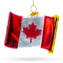 Load image into Gallery viewer, Waving Flag of Canada Glass Christmas Ornament