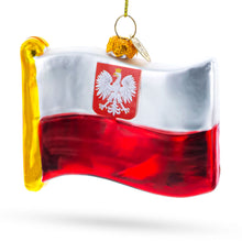 Load image into Gallery viewer, Waving Flag of Poland Glass Christmas Ornament