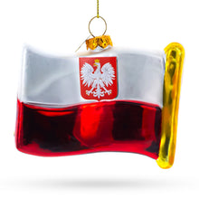Load image into Gallery viewer, Waving Flag of Poland Glass Christmas Ornament