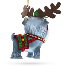 Load image into Gallery viewer, Schnauzer wearing Reindeer Costume Glass Christmas Ornament