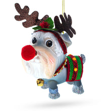 Load image into Gallery viewer, Schnauzer wearing Reindeer Costume Glass Christmas Ornament
