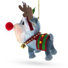 Load image into Gallery viewer, Schnauzer wearing Reindeer Costume Glass Christmas Ornament