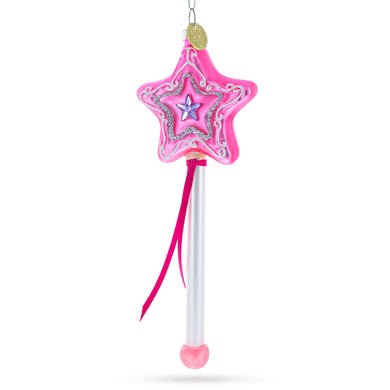 Magical Pink Star Wand Glass Christmas Ornament