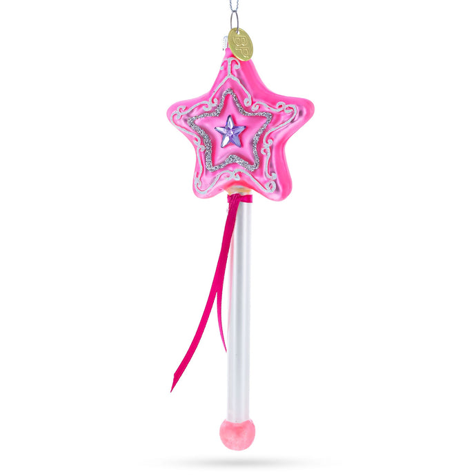 Magical Pink Star Wand Glass Christmas Ornament