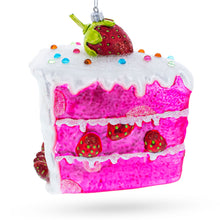Load image into Gallery viewer, Piece of Strawberry Cake Glass Christmas Ornament