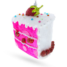 Load image into Gallery viewer, Piece of Strawberry Cake Glass Christmas Ornament