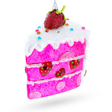 Load image into Gallery viewer, Piece of Strawberry Cake Glass Christmas Ornament