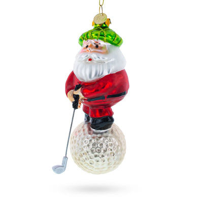 Santa the Golf Player Glass Christmas Ornament
