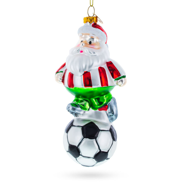 Santa the Soccer Player Glass Christmas Ornament
