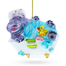 Load image into Gallery viewer, Hippo Taking Bath Glass Christmas Ornament