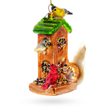 Load image into Gallery viewer, Woodland Bird Feeder with Squirrel Glass Christmas Ornament