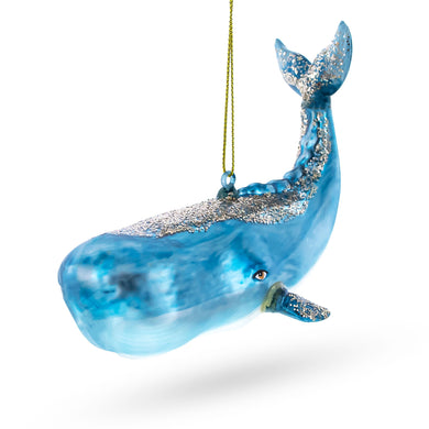 Glittered Whale Glass Christmas Ornament
